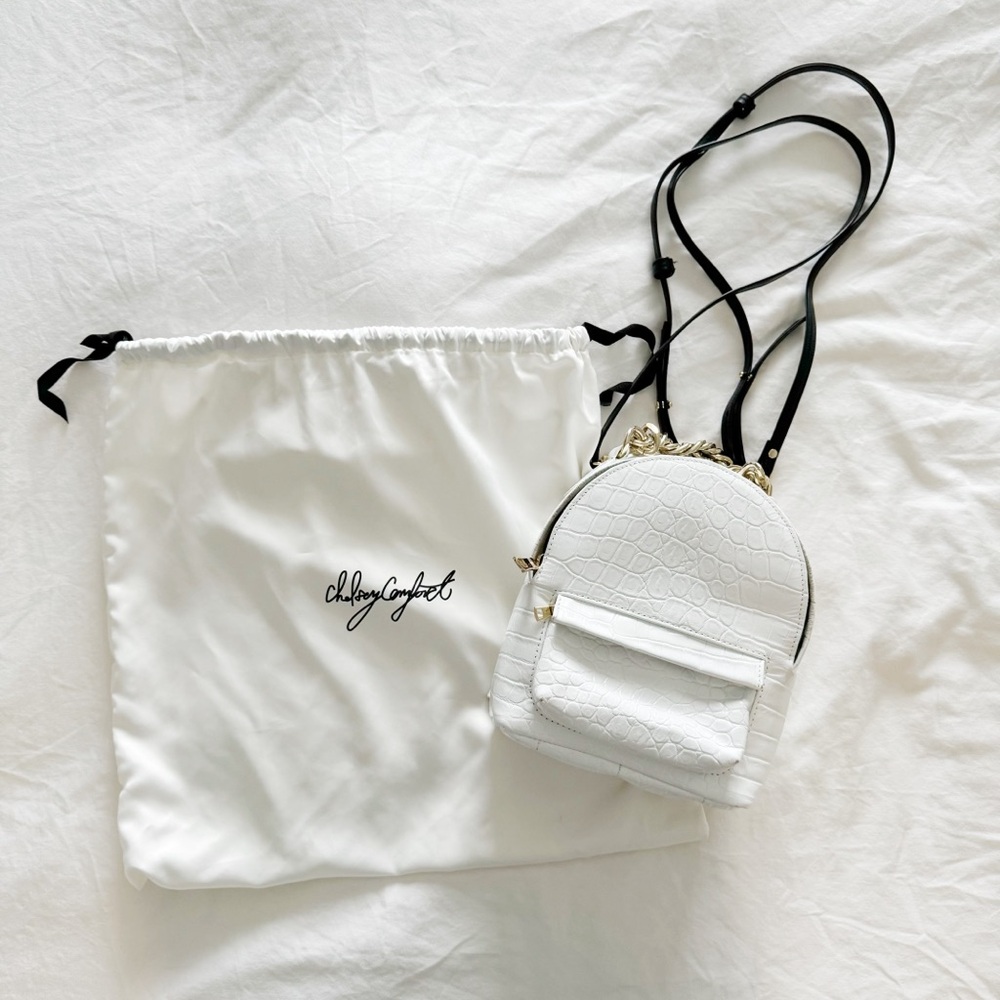 Che by Chelsea Petite Blanco Croco Mini Backpack, White Croco Embossed Leather